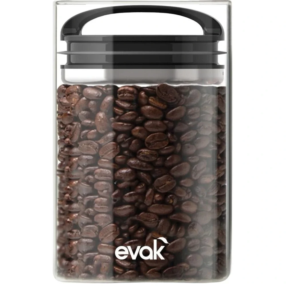 Prepara Evak Airtight Glass Food Storage Canister 24oz Black Soft Touch Handle